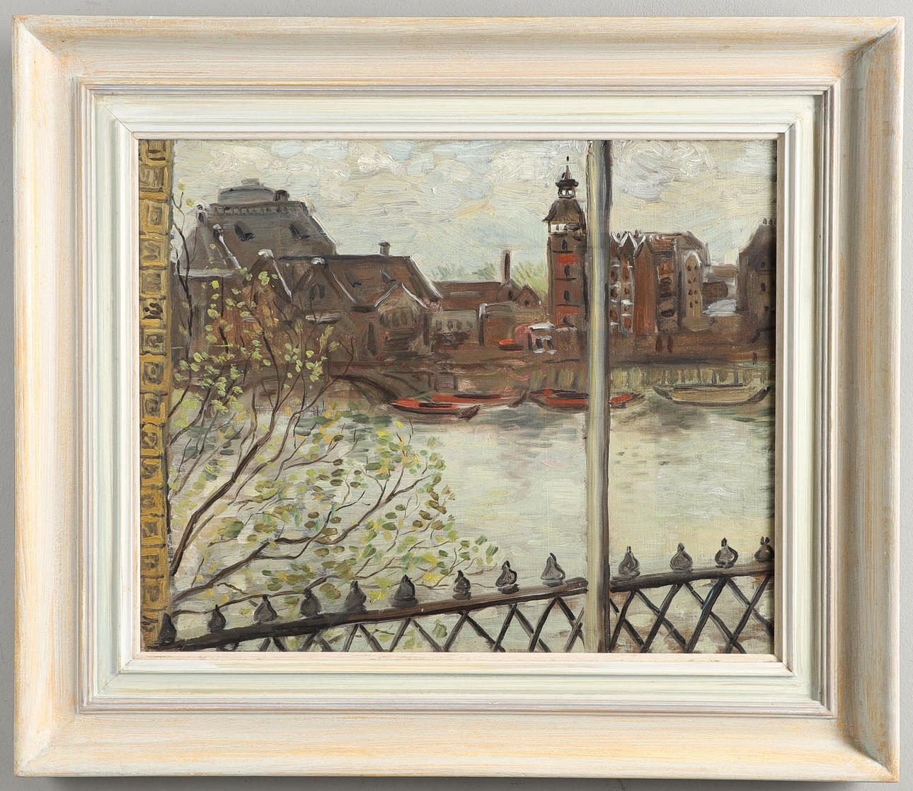 VIVIEN JOHN (1915-1994). VIEW FROM THE ARTIST'S WINDOW, MILTON CHAMBERS, LOOKING SOUTH ACROSS THE THAMES.