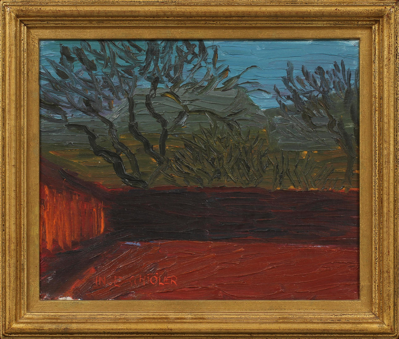 INGE SCHIÖLER (1908-1971). "Det röda planket". Olja på duk.Utförd 1946.