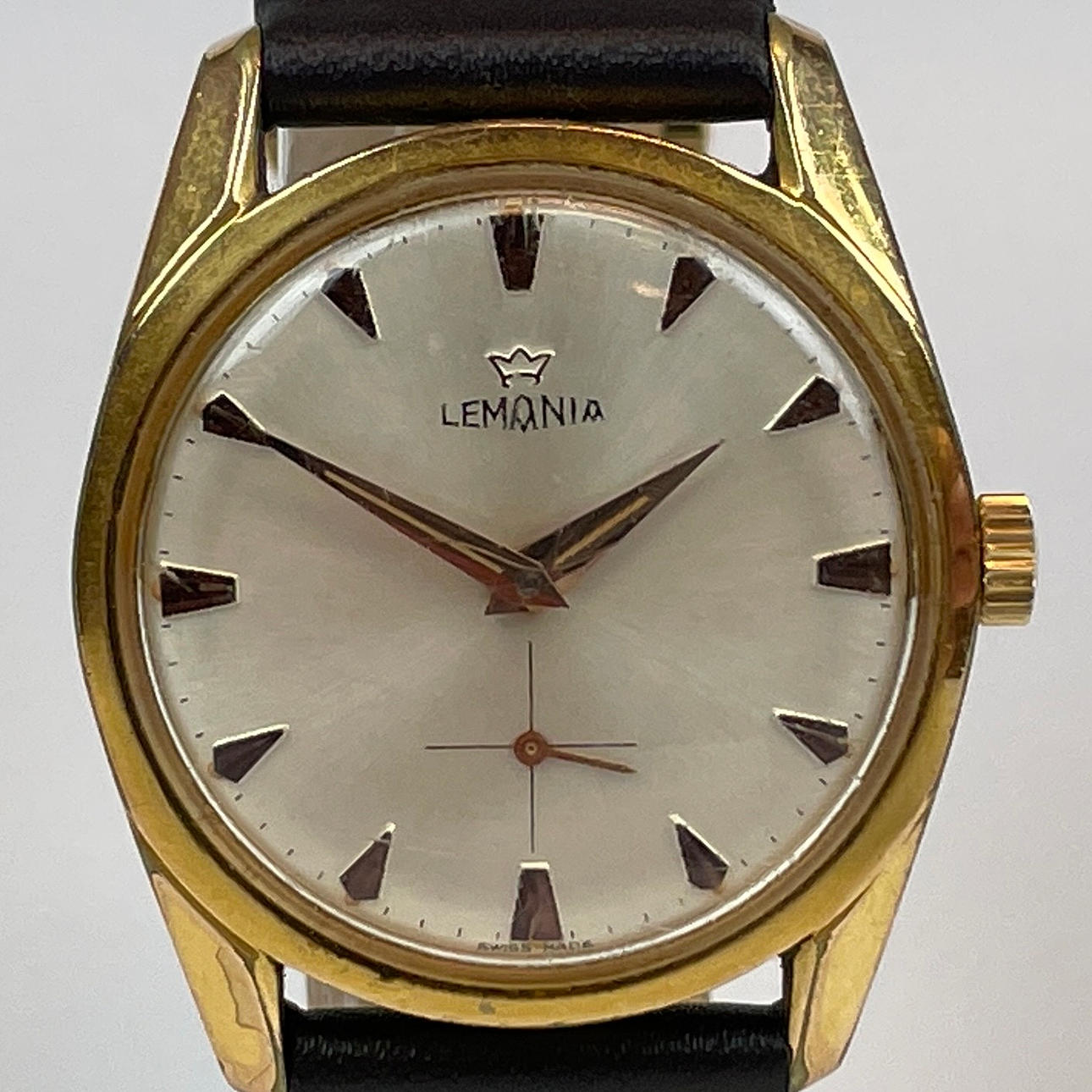 A 1950s Lemania wristwatch.