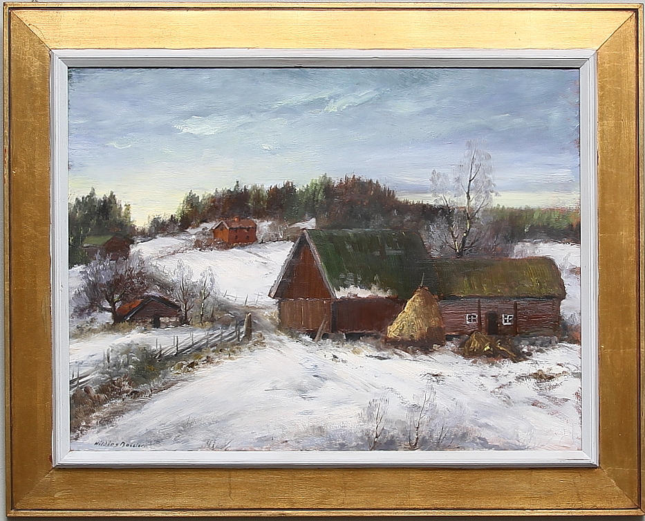 HILDING BOSSLER. Olja på pannå, signerad.