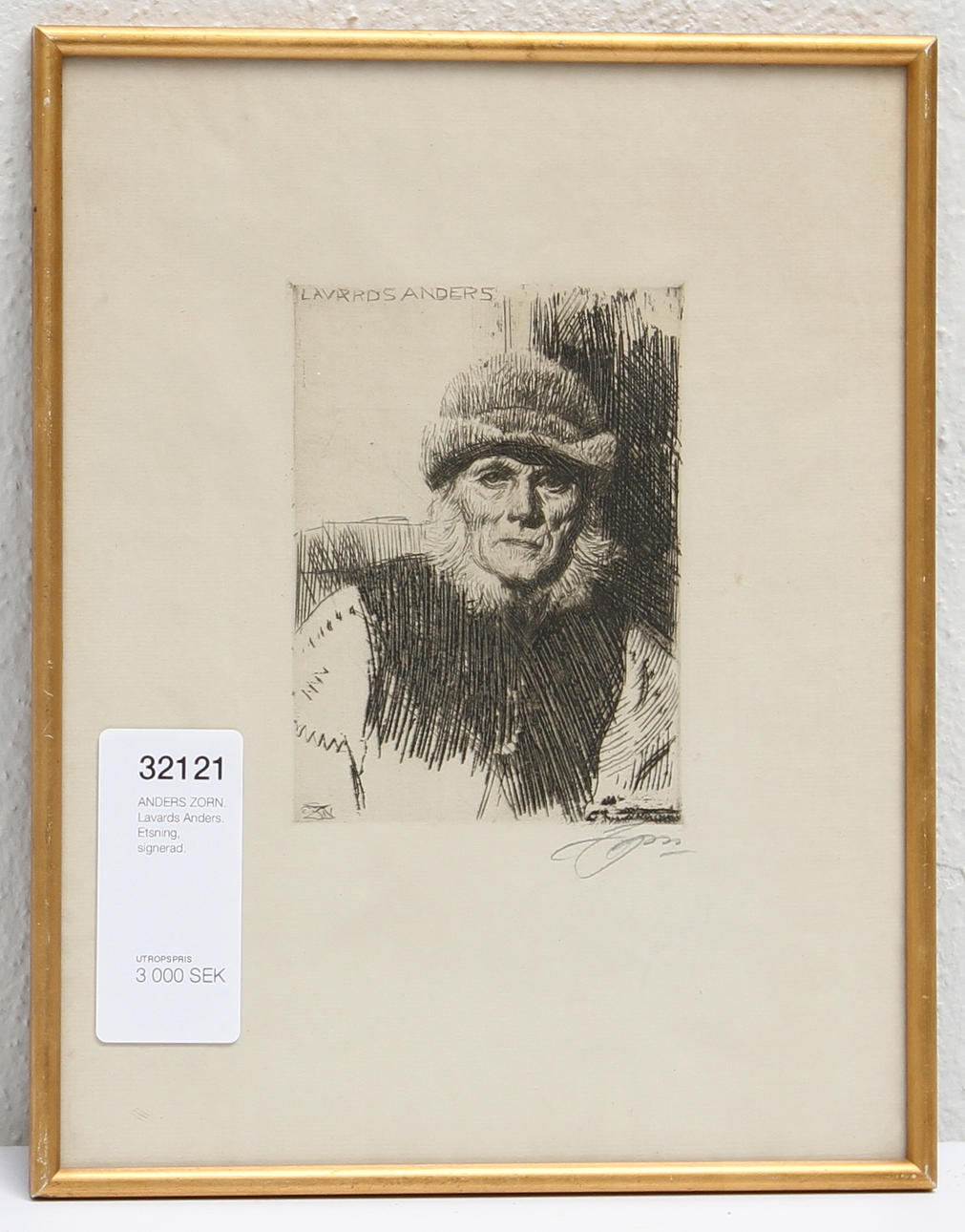 ANDERS ZORN. Lavards Anders. Etsning, signerad.