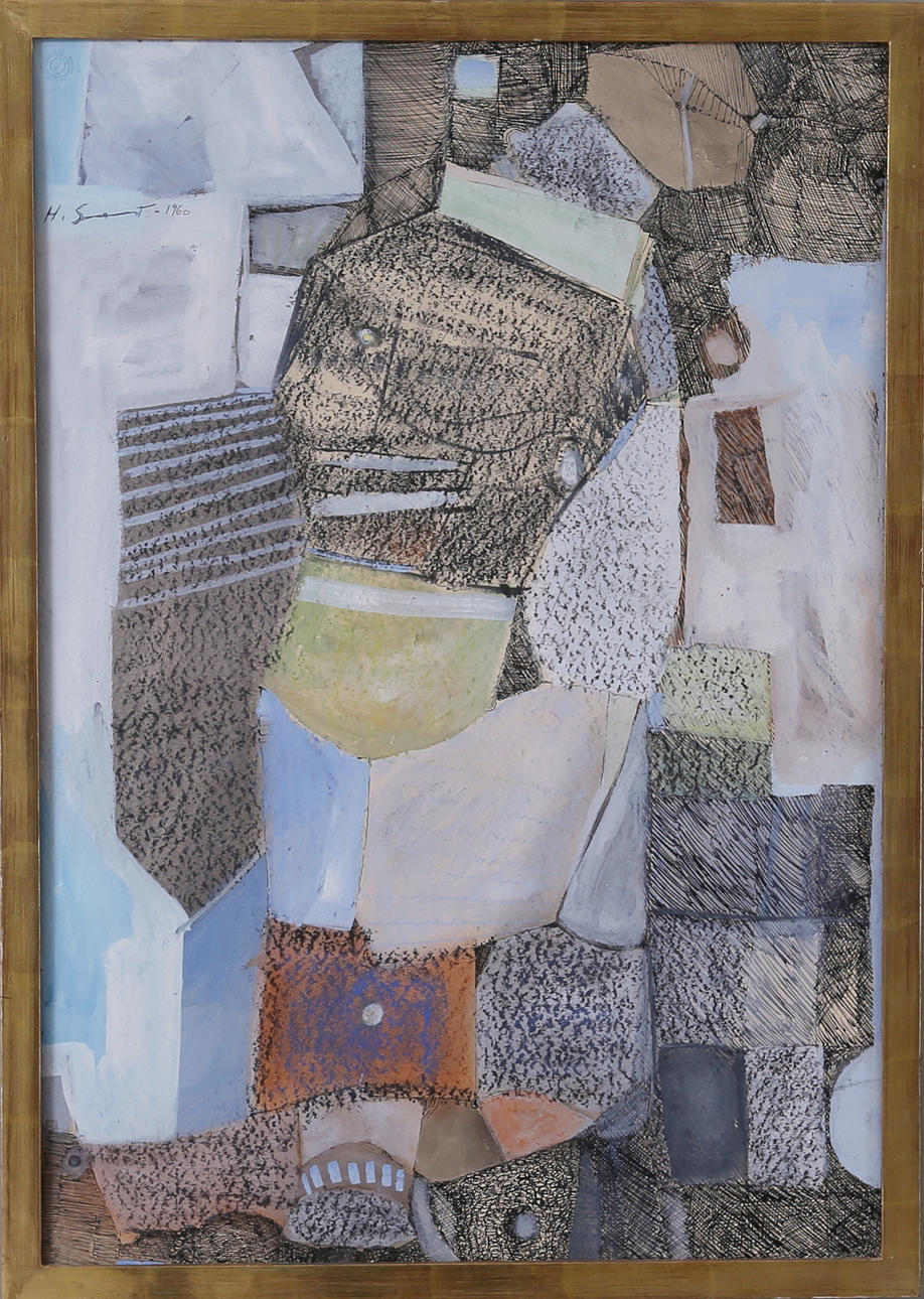 HENRI SERT. Komposition, blandteknik, signerad och daterad 1960.