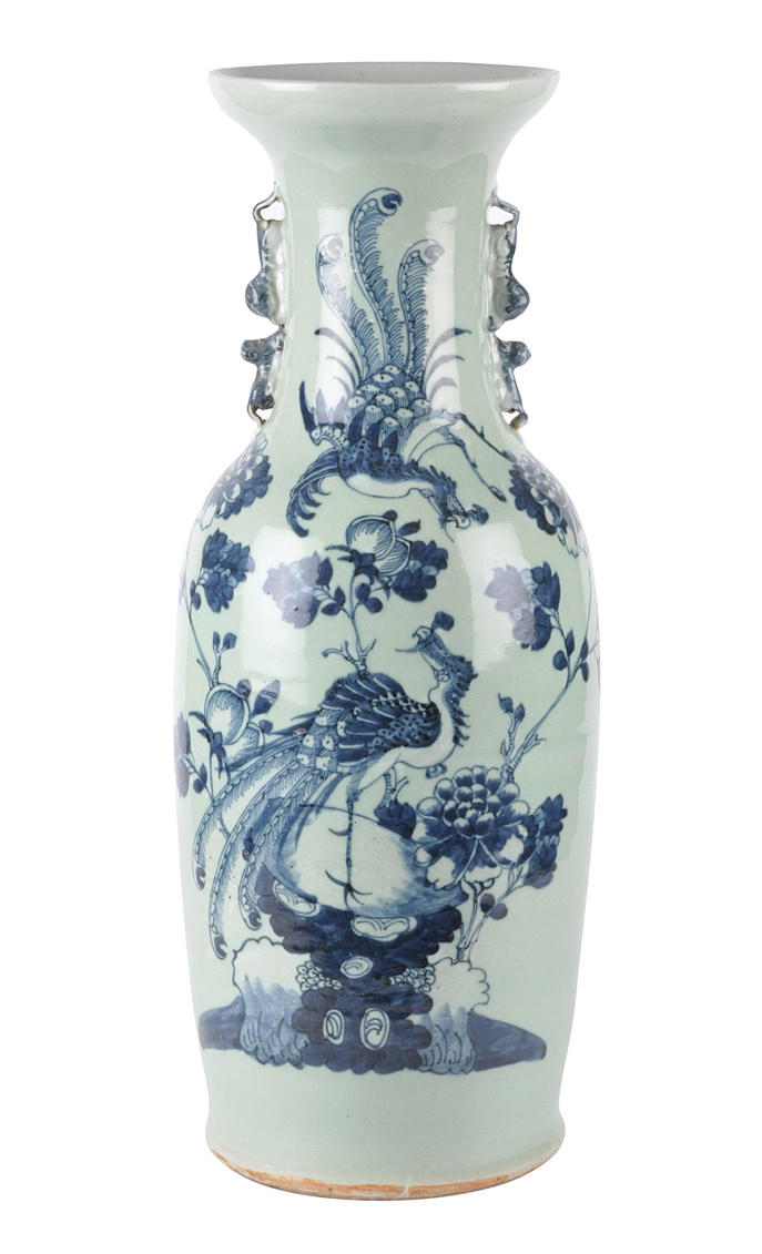 BODENVASE, CHINA. Blå och vit keramik. Modern inredning med phoenix & lotus.