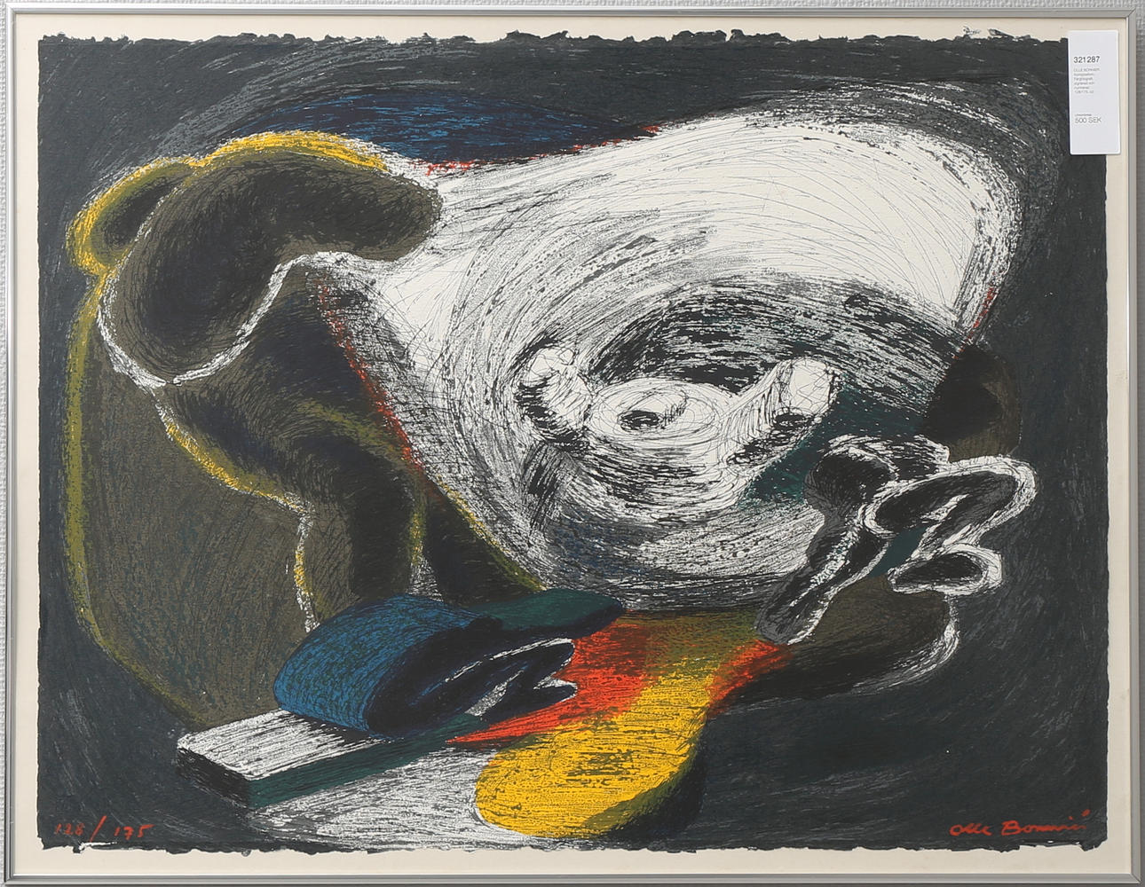 OLLE BONNIER. Komposition. Färglitografi, signerad och numrerad 128/175.