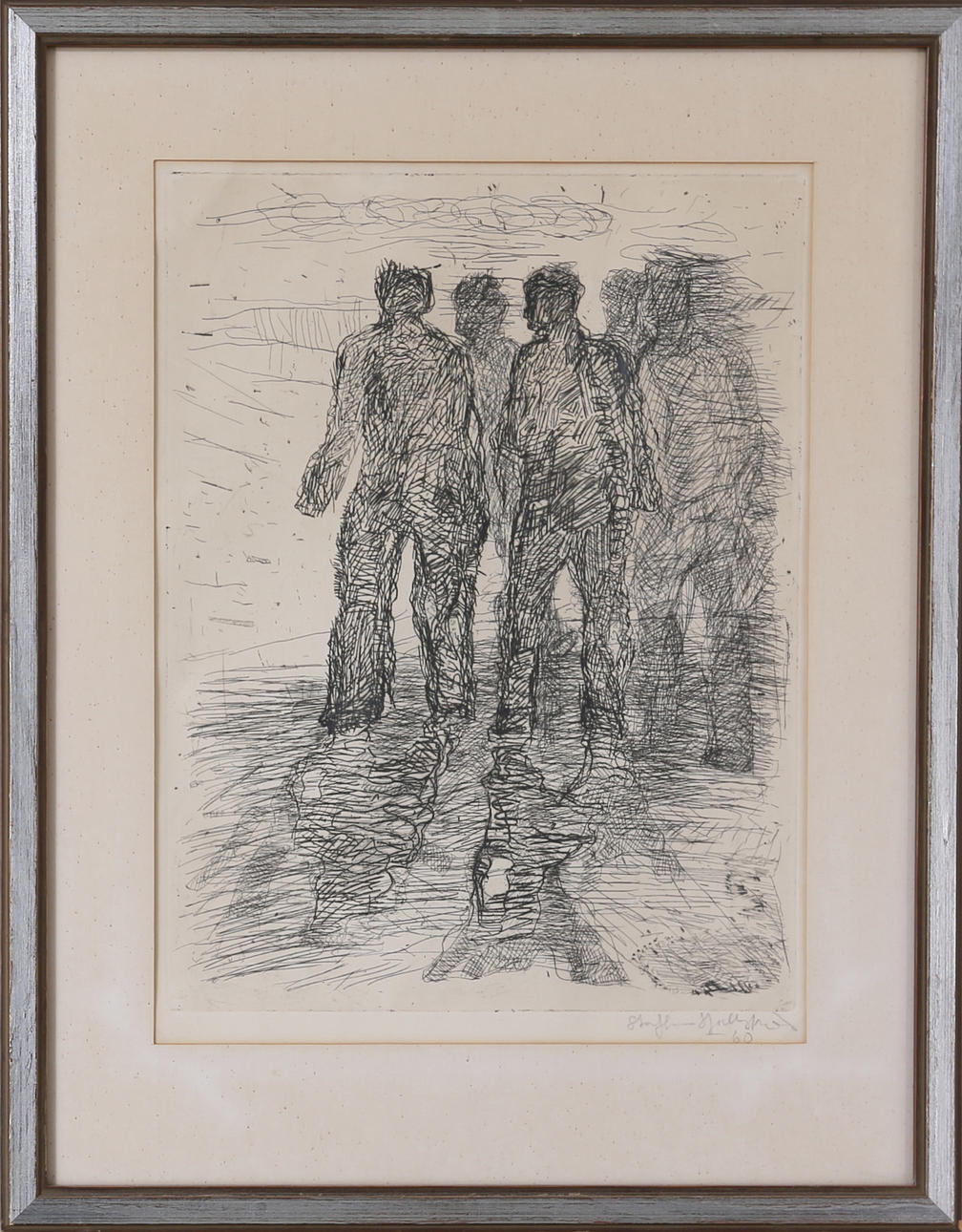 STAFFAN HALLSTRÖM. Figurscen, grafiskt blad, signerad och daterad -60.