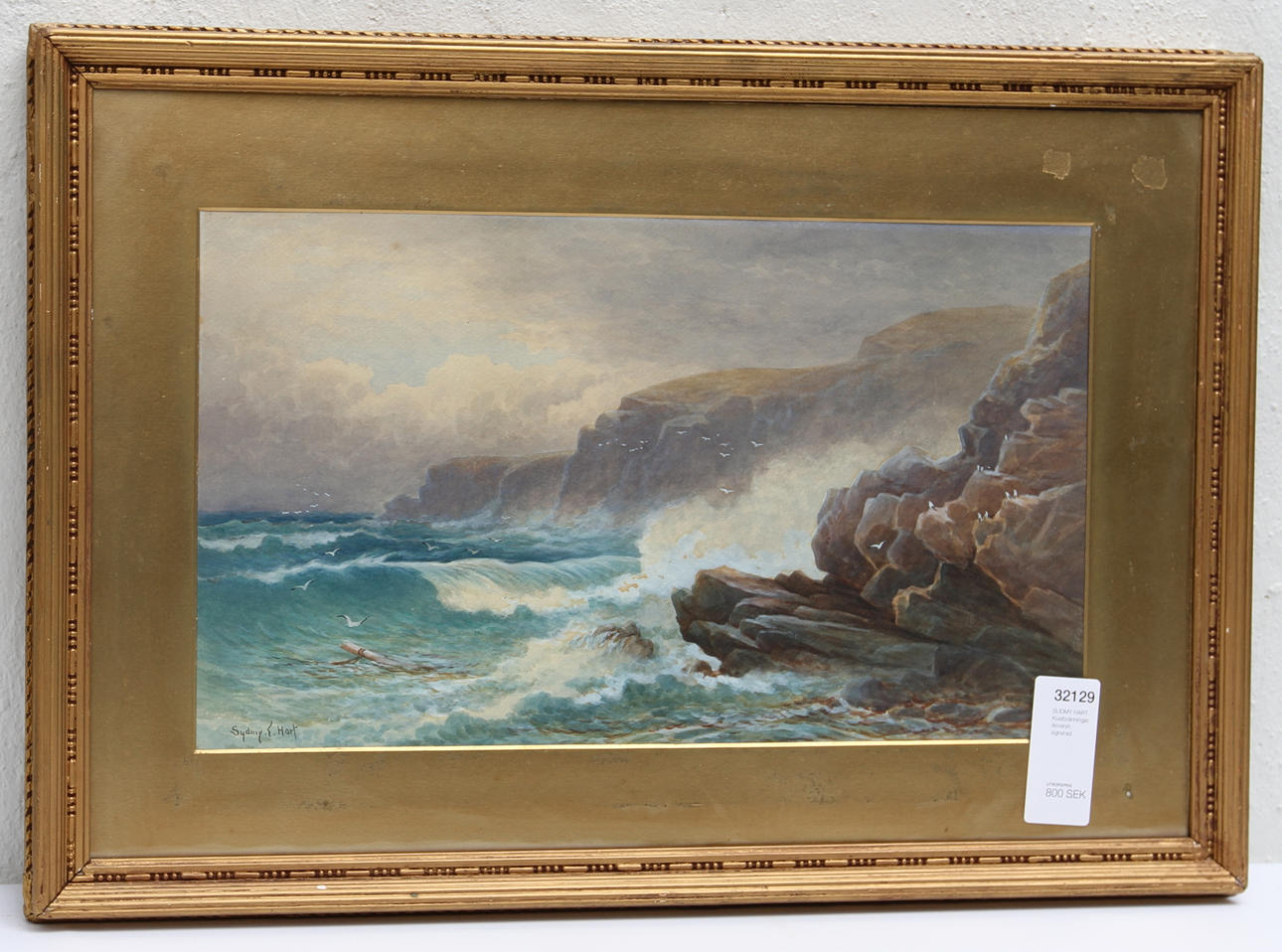 SUDMY HART. Kustbränningar. Akvarell, signerad.