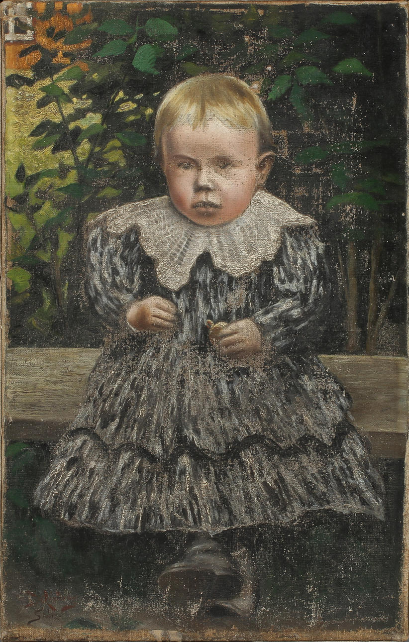 OIDENTIFIERAD KONSTNÄR. Barnporträtt. Olja på duk 1800-tal.