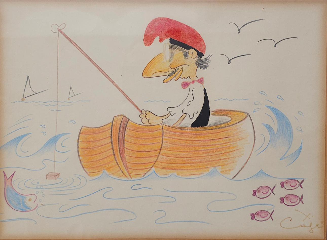 XAVIER CUGAT. AUTORETRATO. DIBUJO SOBRE PAPEL.