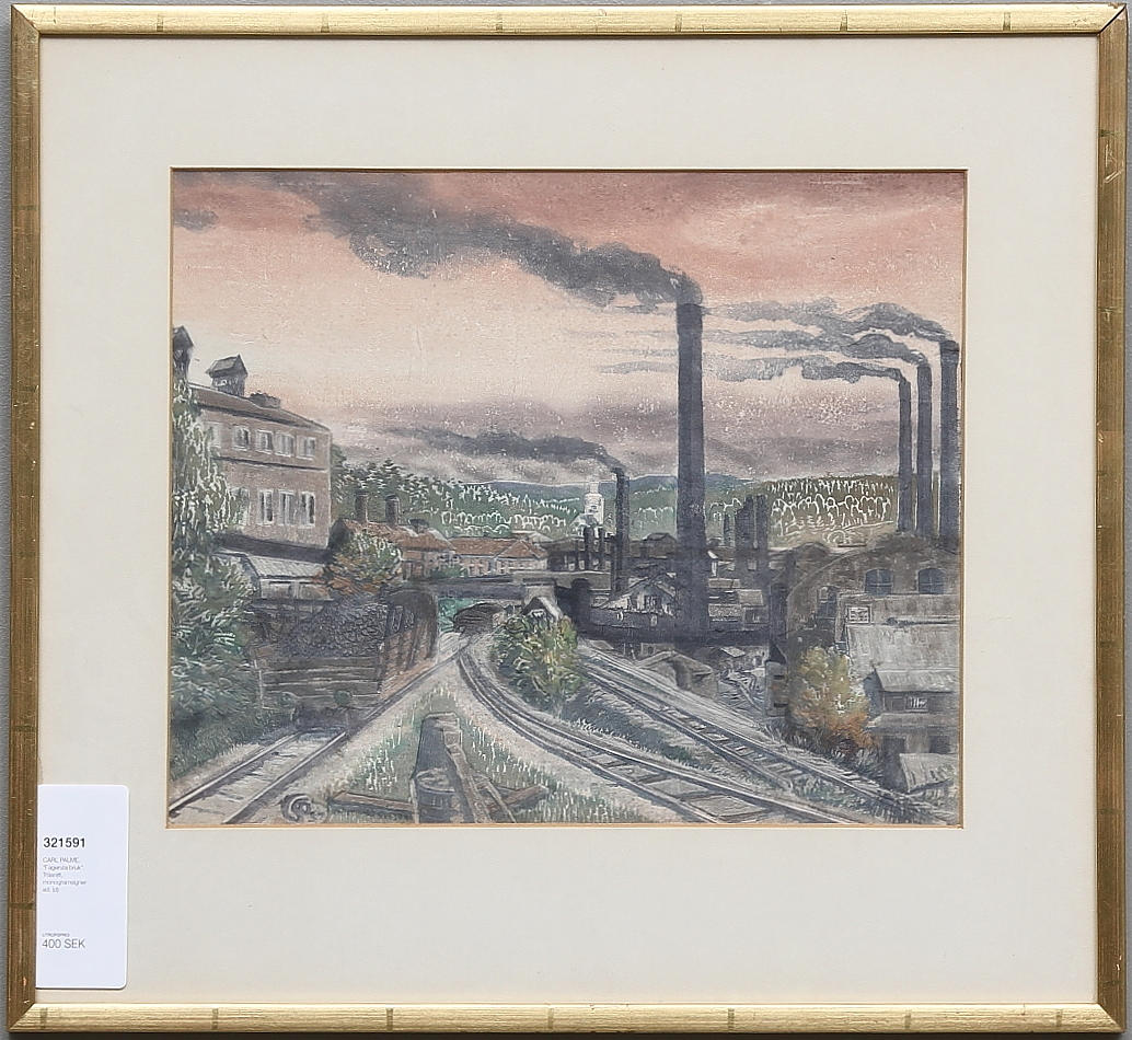 CARL PALME. "Fagersta bruk". Träsnitt, monogramsignerad.