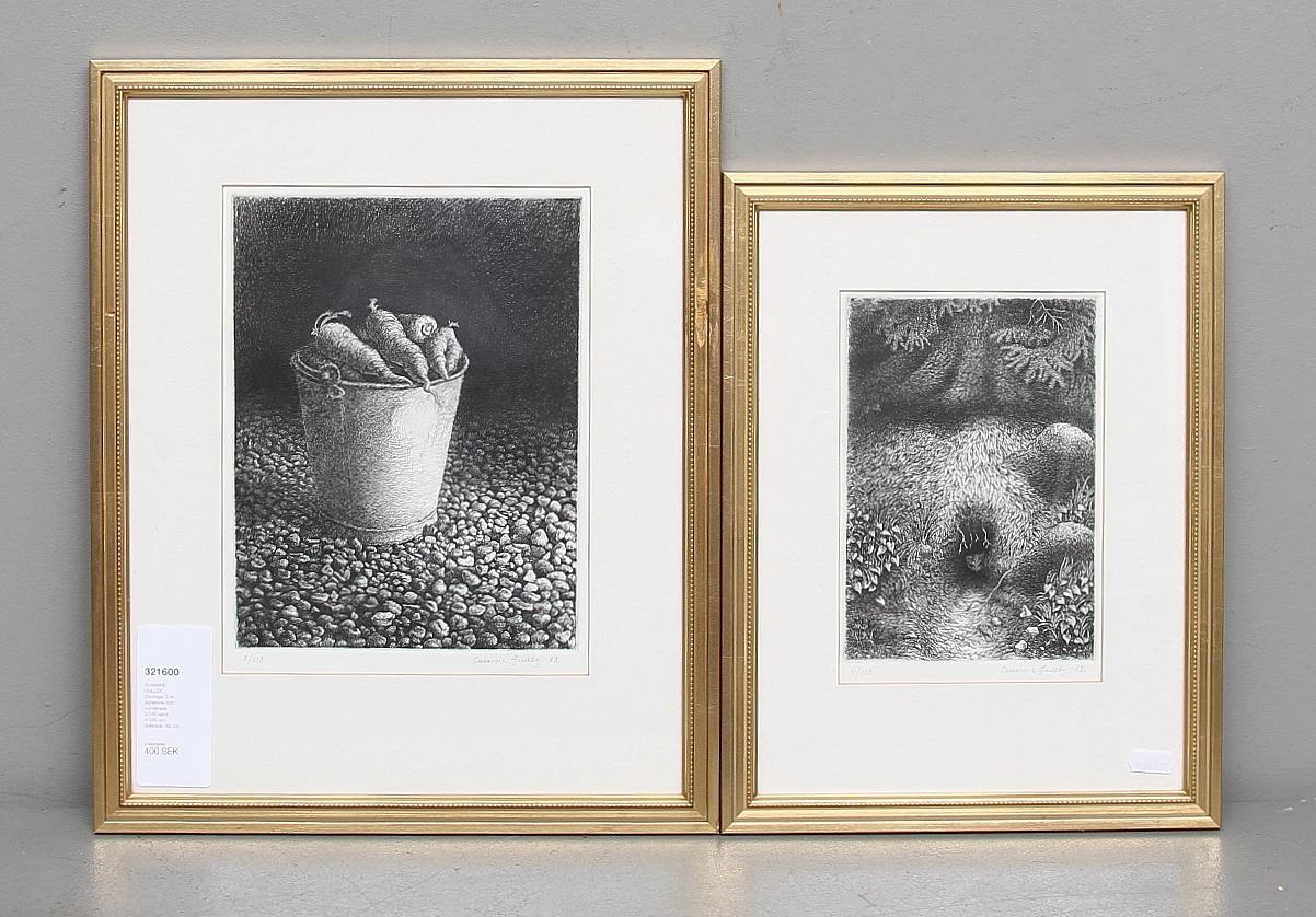 SUSANNE GULLBY. Etsningar, 2 st, signerade och numrerade 2/100 samt 4/100 och daterade -82.