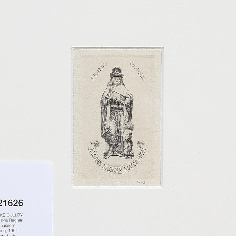FOLKE GULLBY. "Ex libris Ragnar Magnusson". Etsning, 1954, signerad.