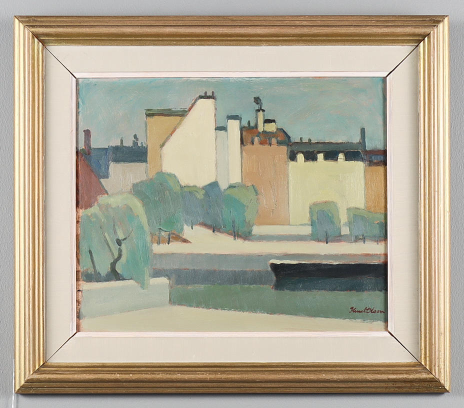 KNUT OLSON “Seine quay”, signed, oil on panel.