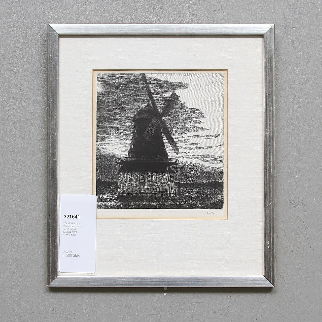 FOLKE GULLBY. "Skärtorsdagsafton på Öland". Etsning, 1974, signerad.