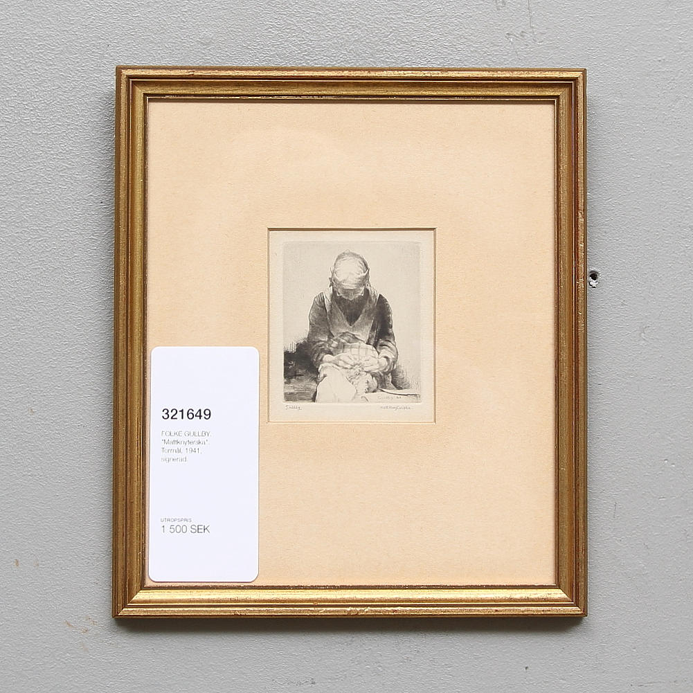 FOLKE GULLBY. "Mattknyterska". Torrnål, 1941, signerad.