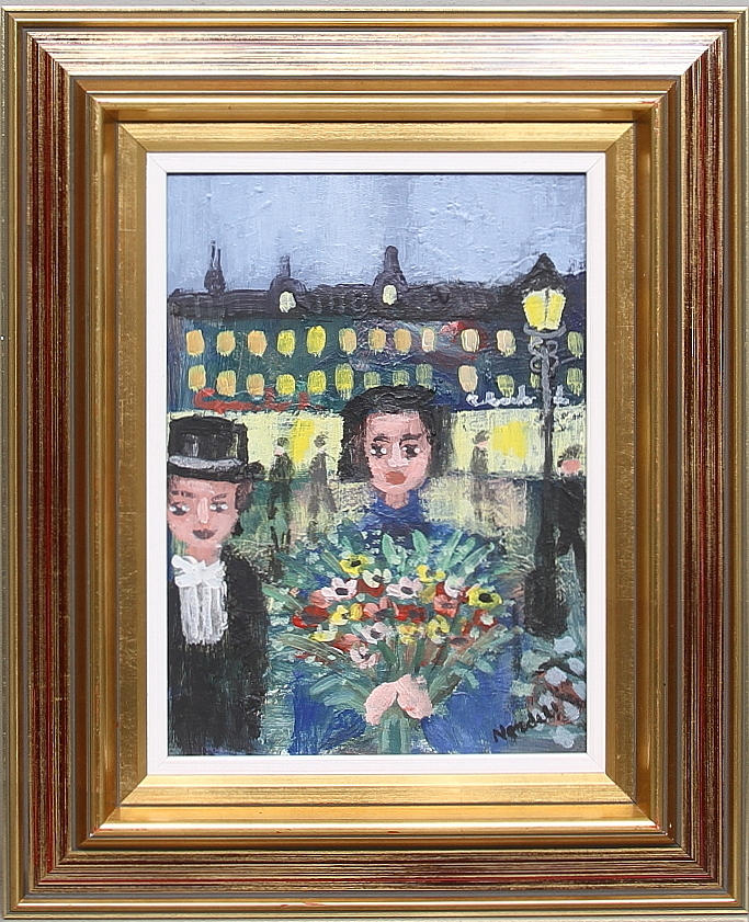 ESKIL NORDELL. "Blomsterflickan", Olja på pannå, signerad.