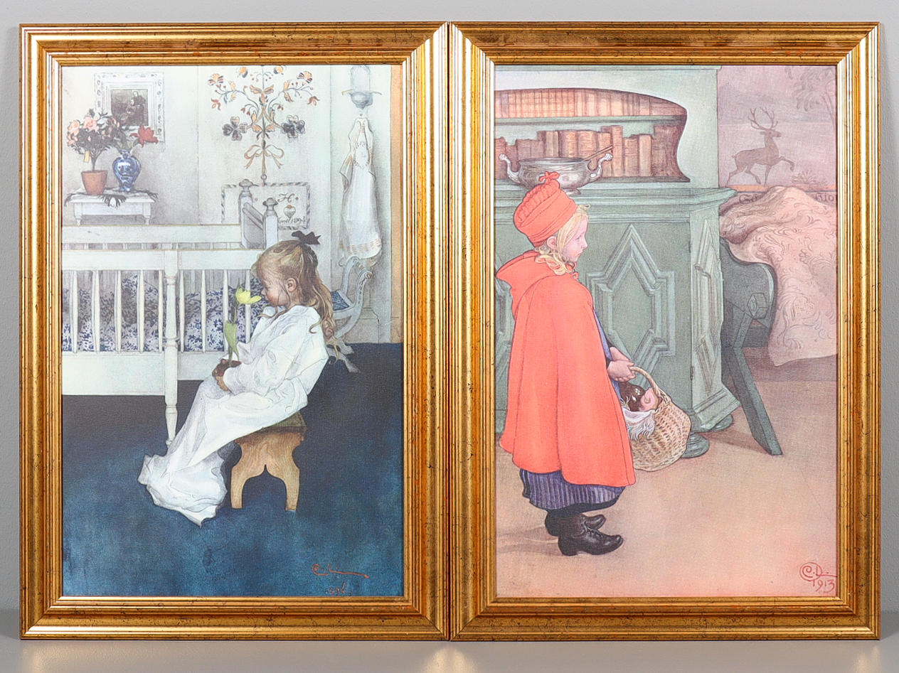CARL LARSSON. 2 Stück Öldruck auf Leinwand.