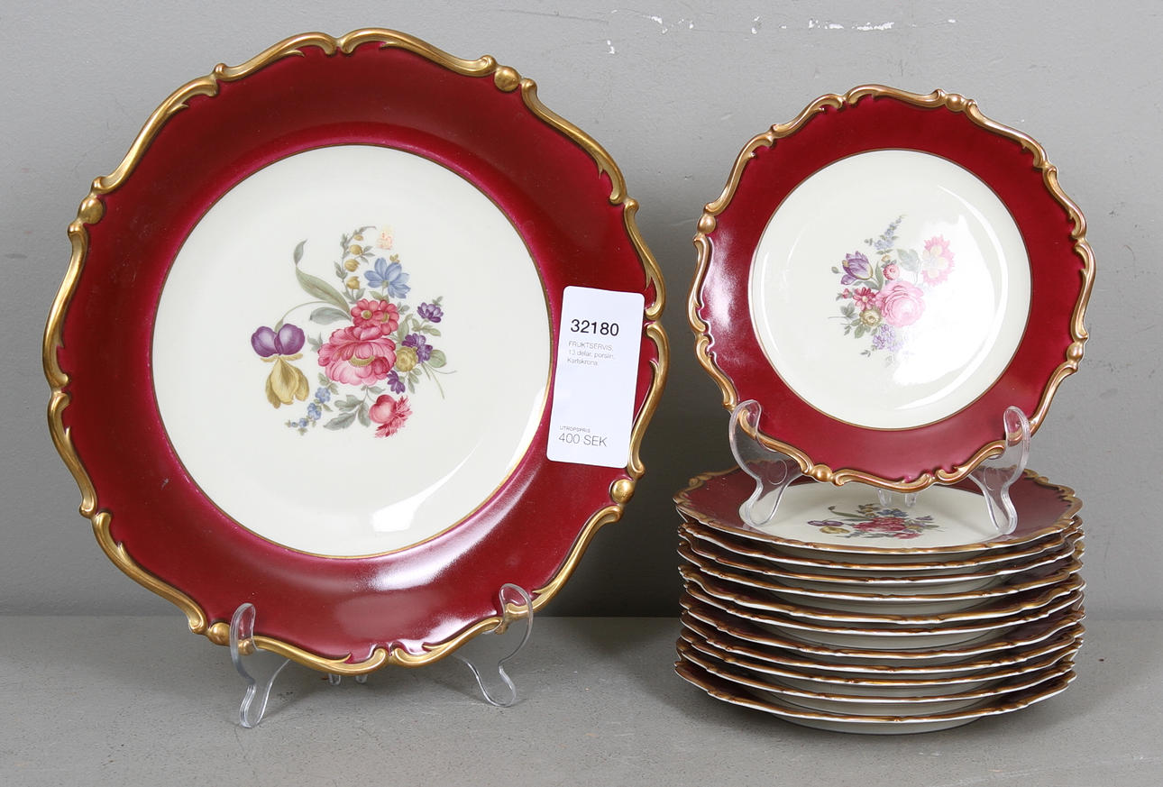 FRUKTSERVIS, 13 delar, porslin, Karlskrona.
