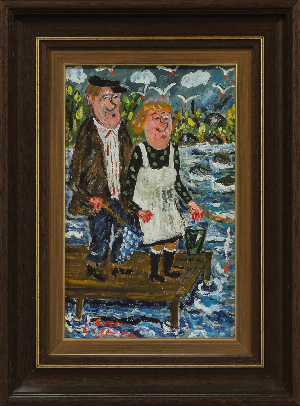 SVEN LIDBERG. Figurscen, olja på pannå, signerad.