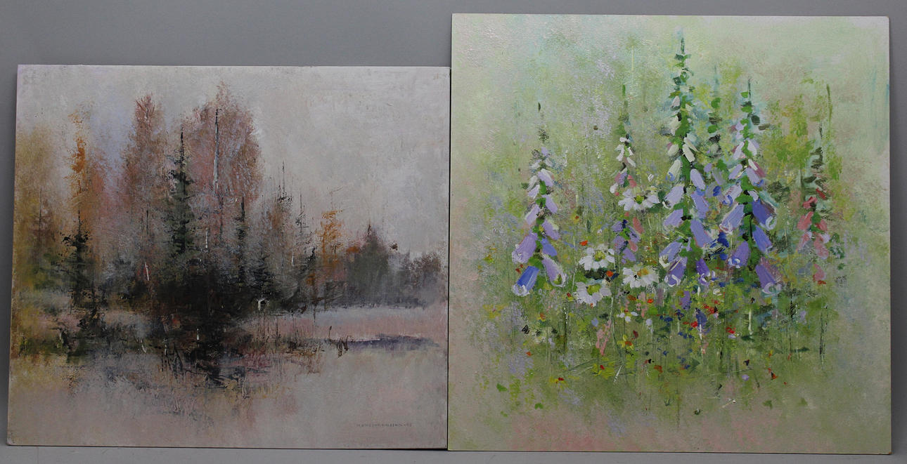 HANS JOHANSSON. Skogslandskap. Olja på pannå (2). En signerad Hans Johannsson och daterad -93 och en osignerad, intyg a tergo.