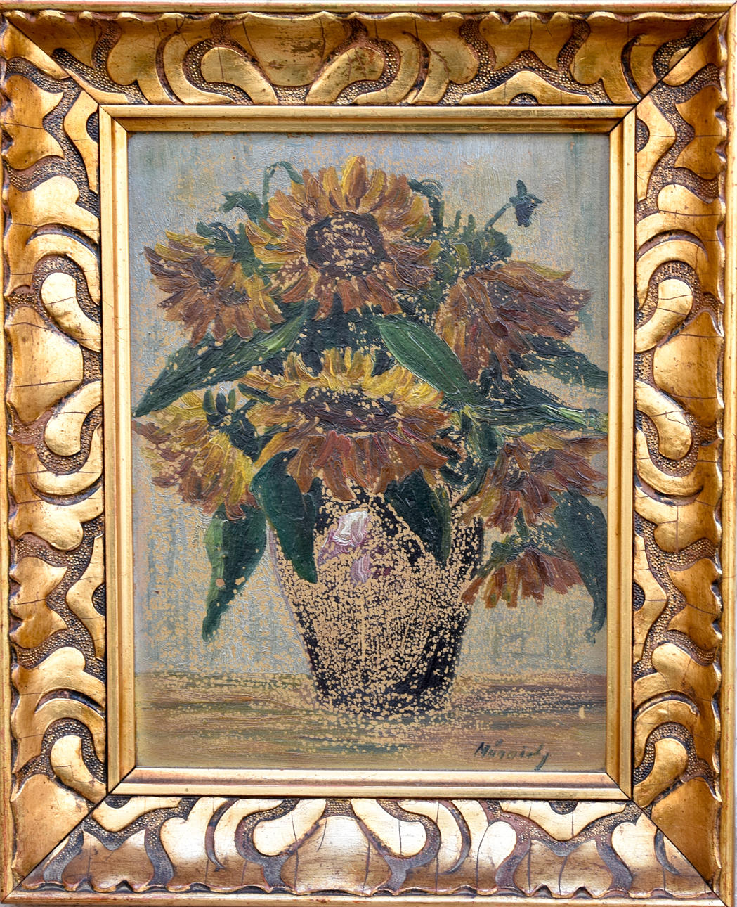 UNBEKANNTER KÜNSTLER. ”Blomsterstilleben”, olja på plåt, signerad Münich.