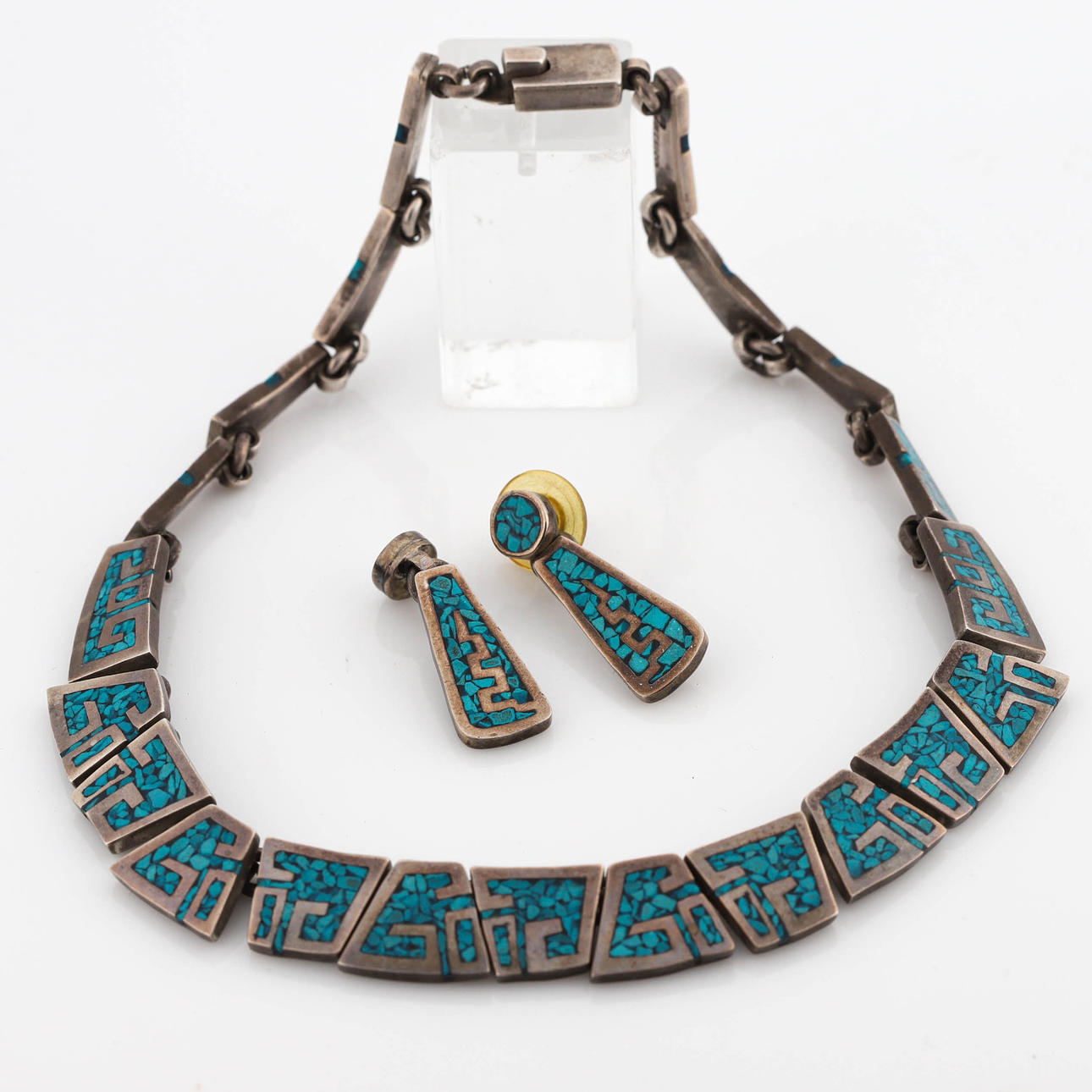 HALSKETTE + OHRRINGE, Silber, Türkis, Mexiko.