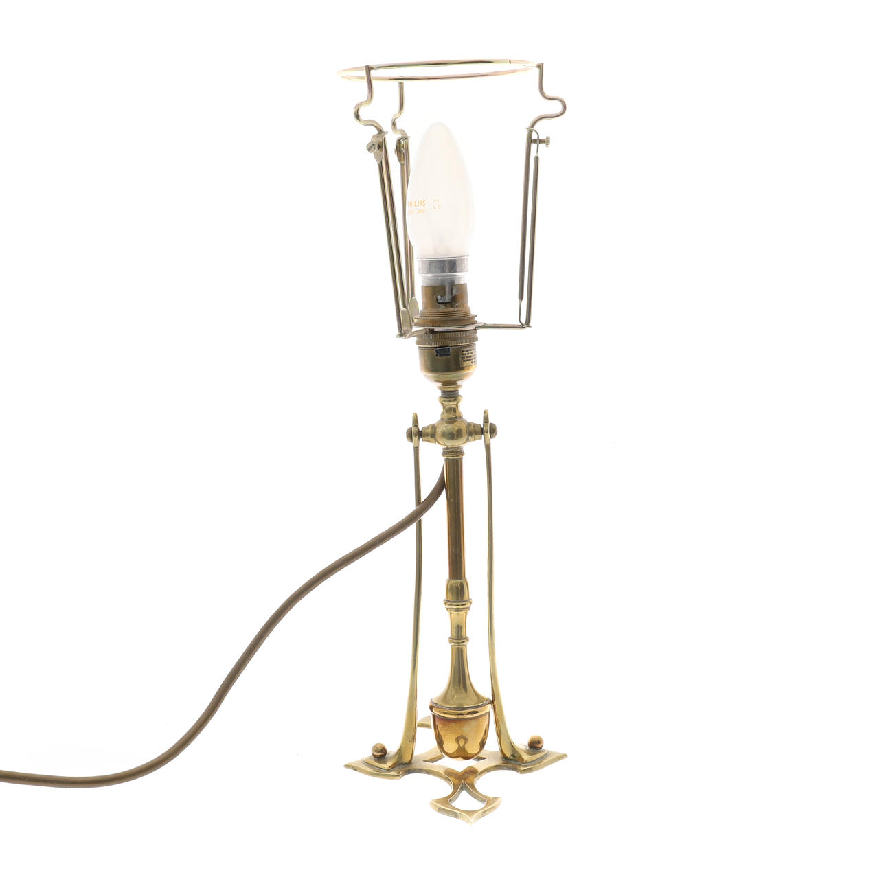 A BRASS PENDULUM TABLE LAMP, MID 20TH CENTURY.