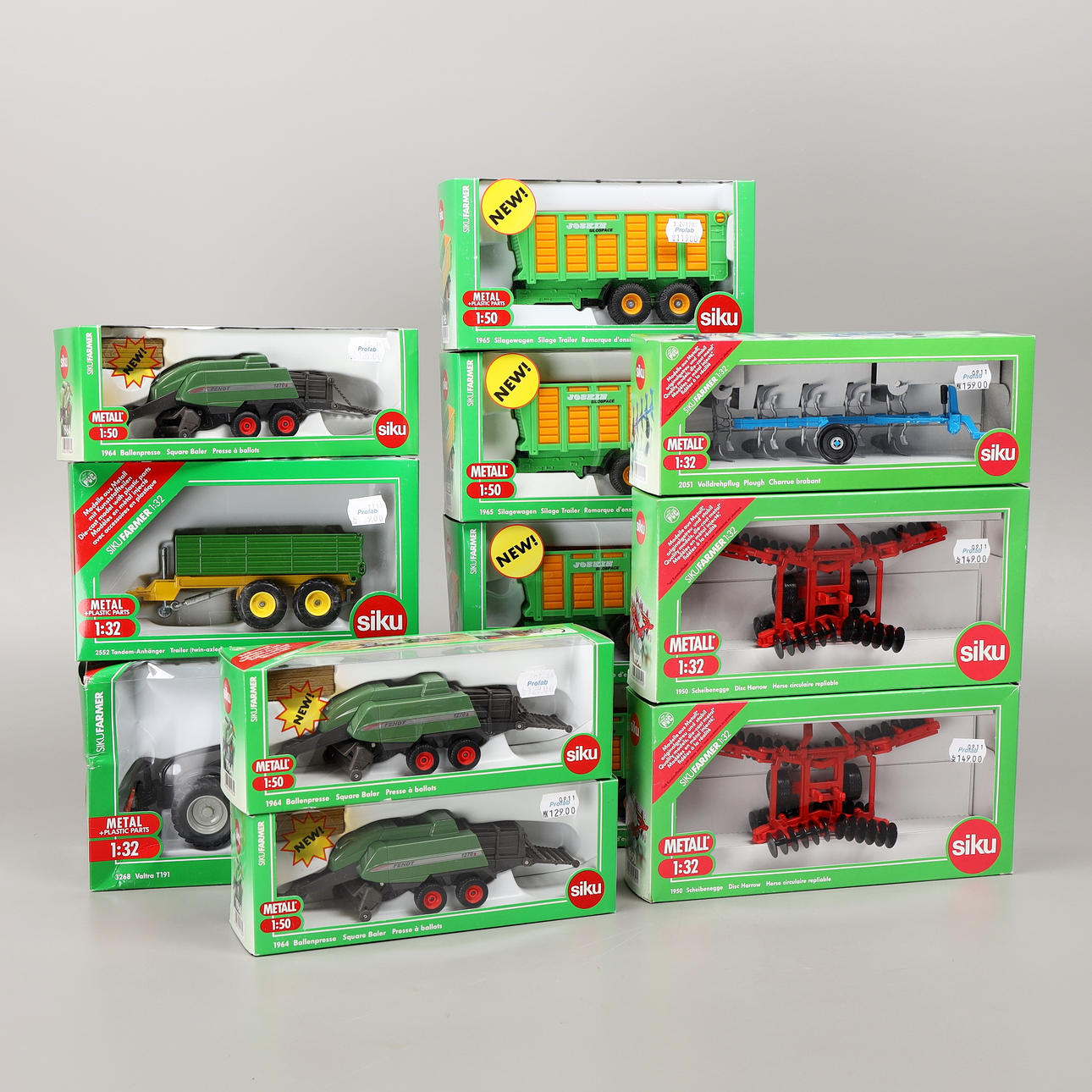 MODEL TRACTORS WITH ACCESSORIES, 12 pcs, Siku, 1900/2000s.
