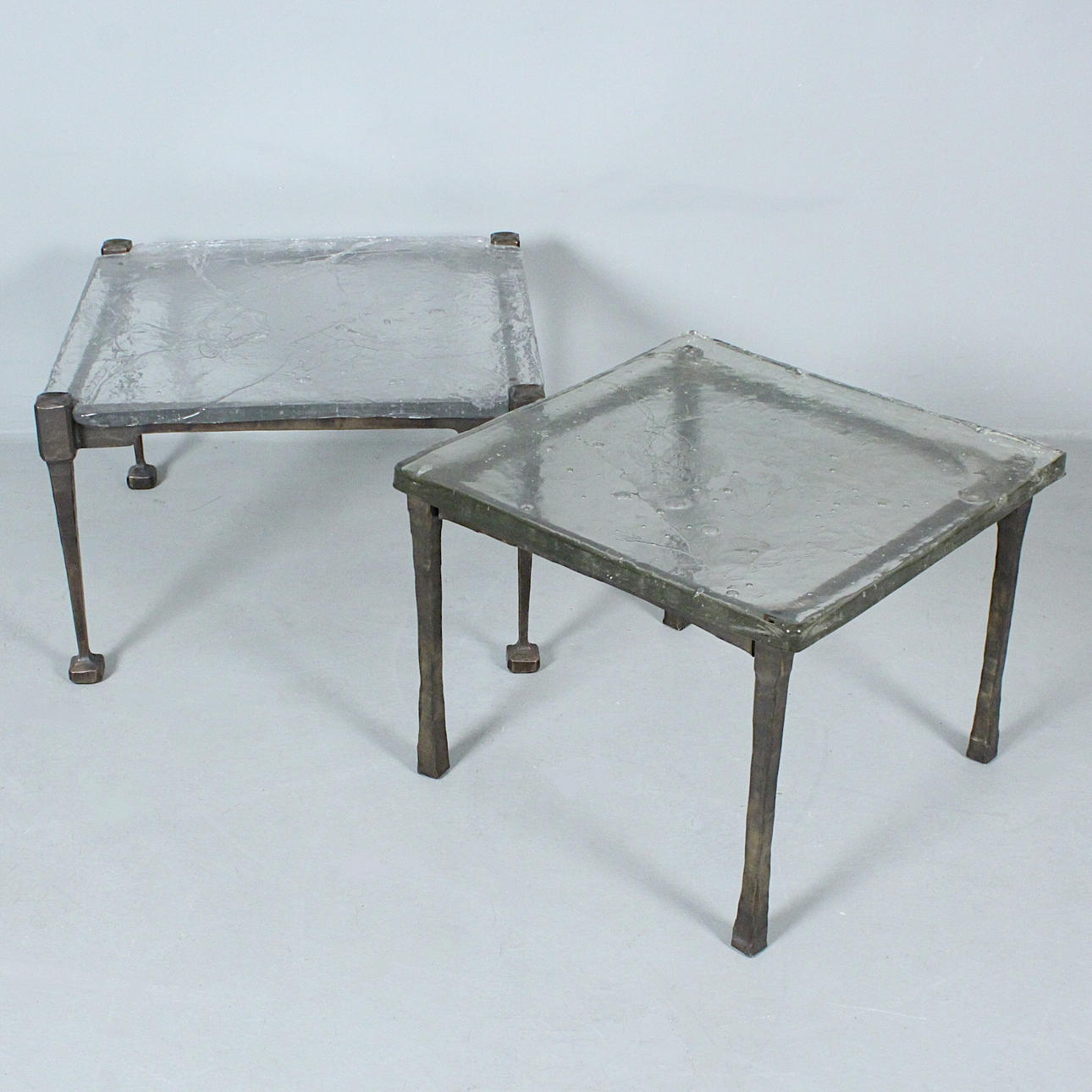 LOTHAR KLUTE. Two coffee table/side tables, glass, bronze.