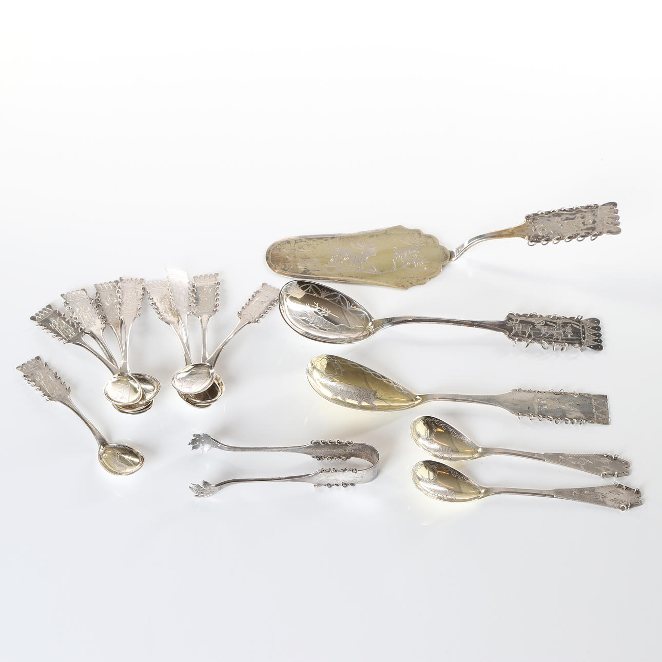 BESTICK, 16 DELAR. Lappsilver. Bl.a. Oskar Strömbergs efterträdare, Haparanda. 1930-40-tal.