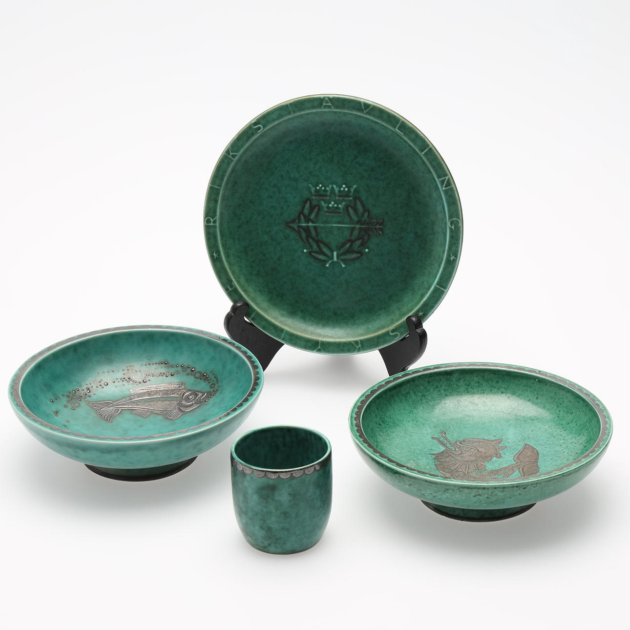 WILHELM KÅGE. gres, «Argenta», 4 piezas, Gustavsberg.