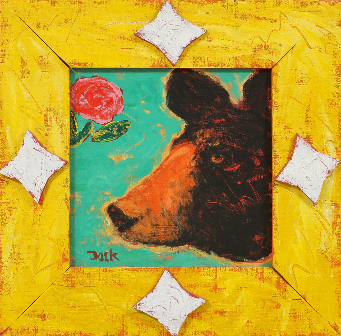 JACK SANGWILL. Björn och blomma, olja på duk, signerad.