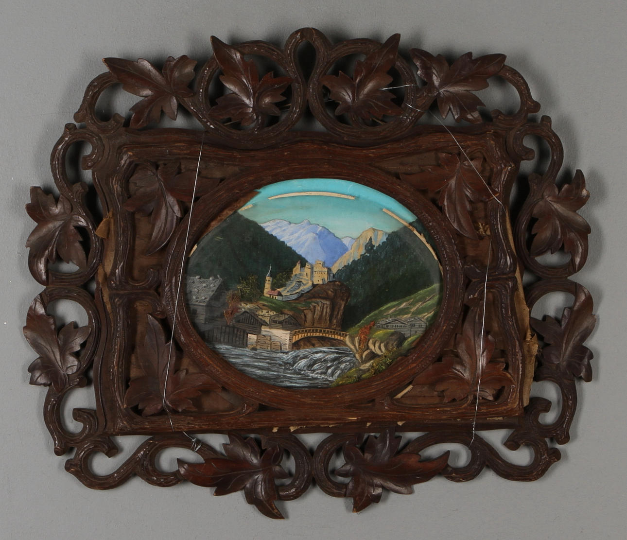 TAVLA, kork/trä, alplandskap, troligen Österrike, 1800-talets andra hälft.