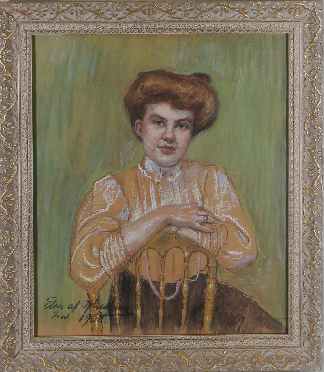 ELSA AF KULLBERG. Porträtt, pastell, signerad och daterad 1908.
