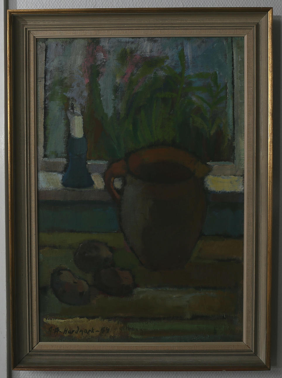 ANN-MARI HARDMARK. Olja på duk, Stilleben, signerad A-M Hardmark, daterad -54.