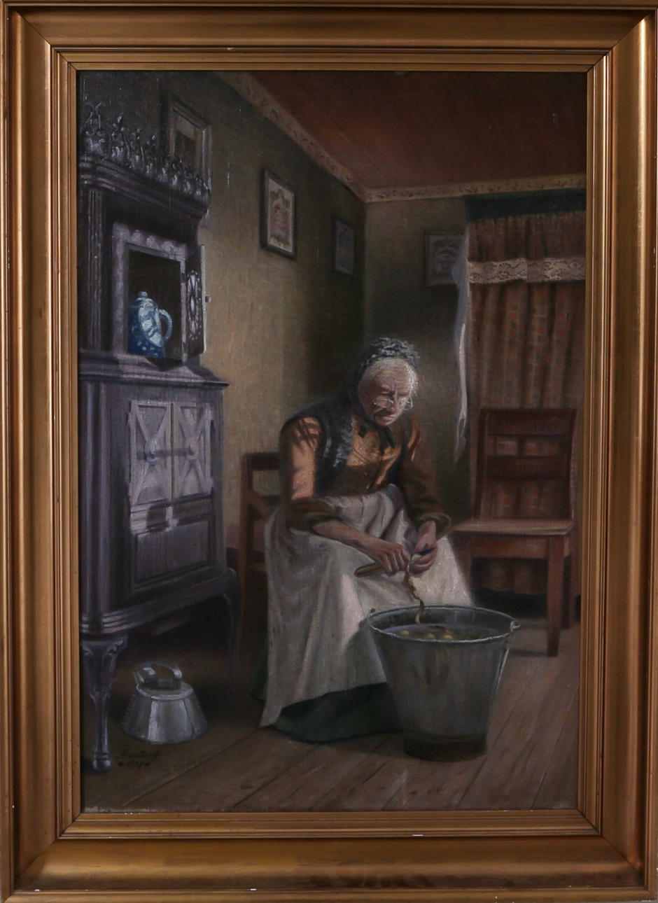 GEORG GUNDORFF. Potatisskalerskan, olja på duk, signerad och daterad 1918.