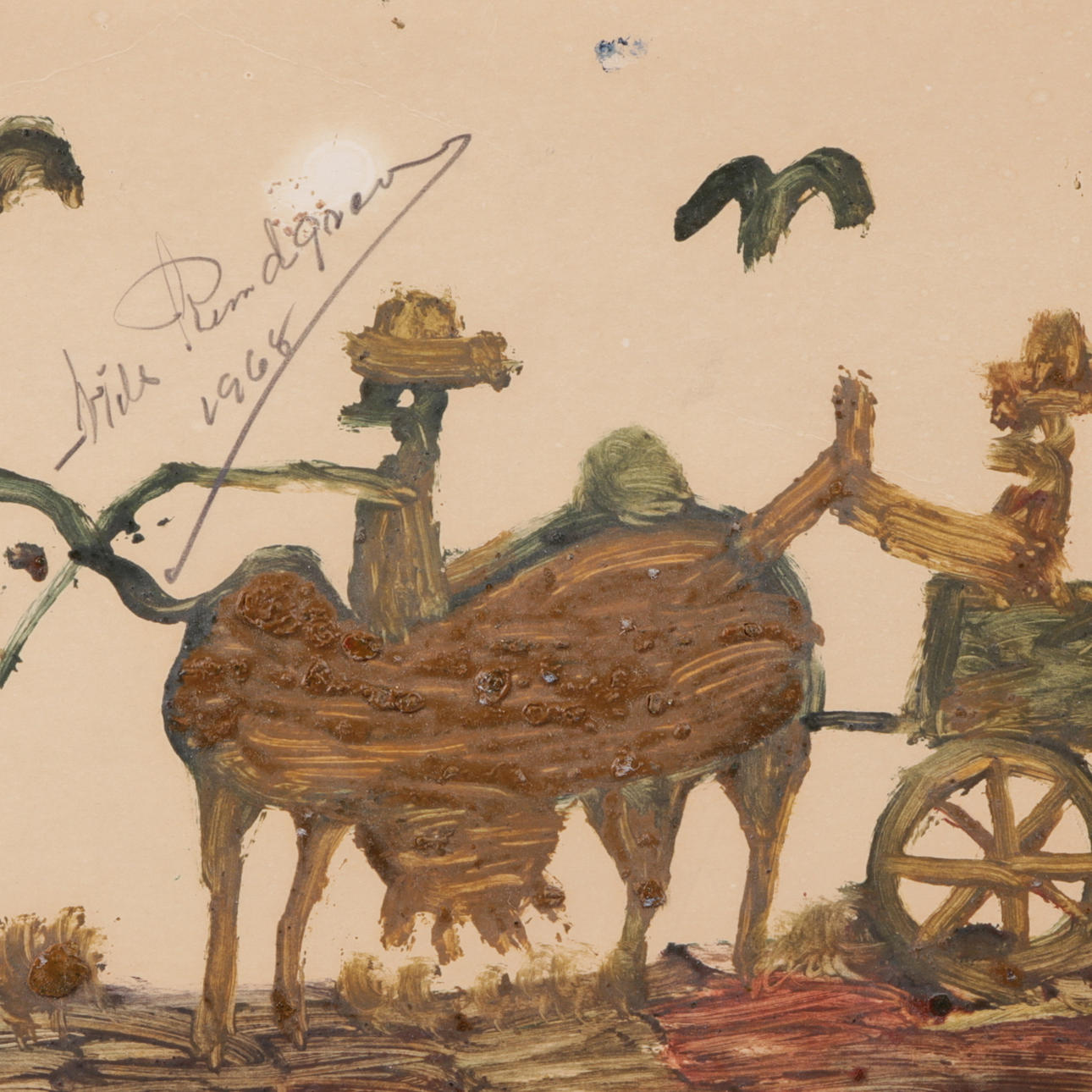 NILS RUNDGREN (BJÖRNJÄGAREN). Blandteknik på papper, signerad samt daterad 1968.