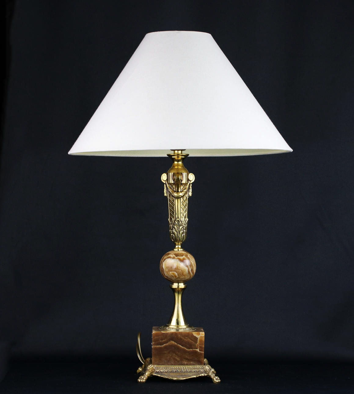 TISCHLAMPE, Messing im Empire-Stil, Marmor, Stoffschirm, modern.