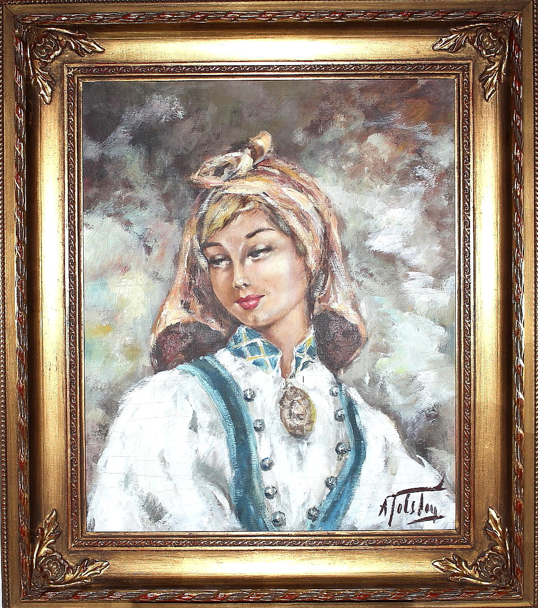 ALEXANDER TOLSTOY. olja på duk, kvinnoporträtt, sigerad.