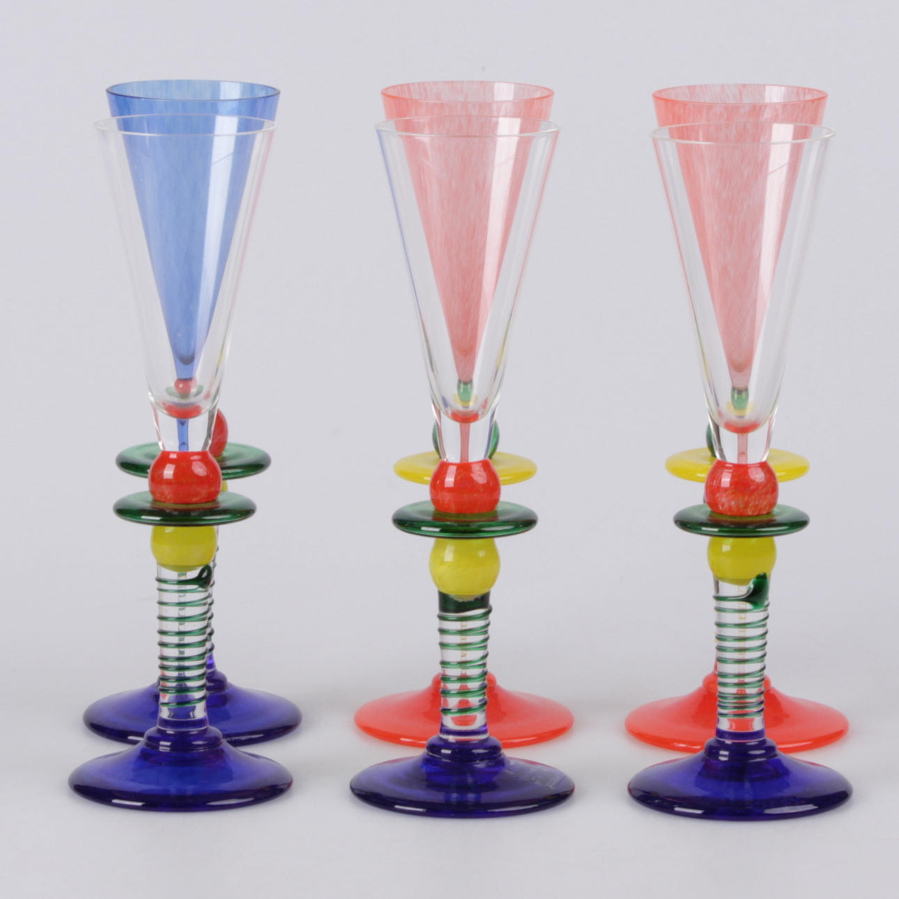 SNAPSGLAS, 6 st. "Harlequin", Berit Johansson, Gense, signerade.