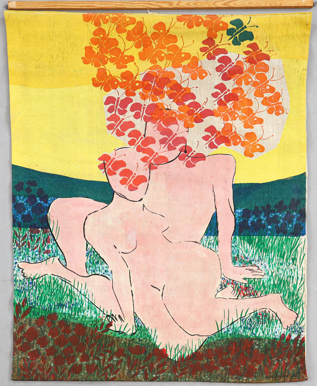 RAISA MURIKOFF. Wall textile, figural scene, mixed media, dated 73.