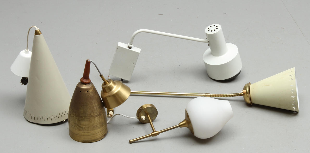 PARTI TAK- OCH VÄGGLAMPOR, 5 st, bland annat Hans-Agne Jakobsson, 1900-talets andra hälft.