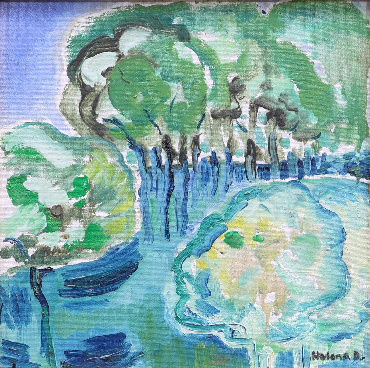 HELENA DEUBLER, oil on canvas, forest plot, signed.