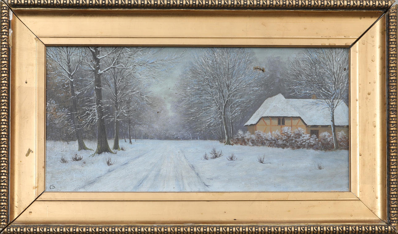 OIDENTIFIERAD KONSTNÄR. Öl auf Leinwand, signiert CS, Winterstraße.