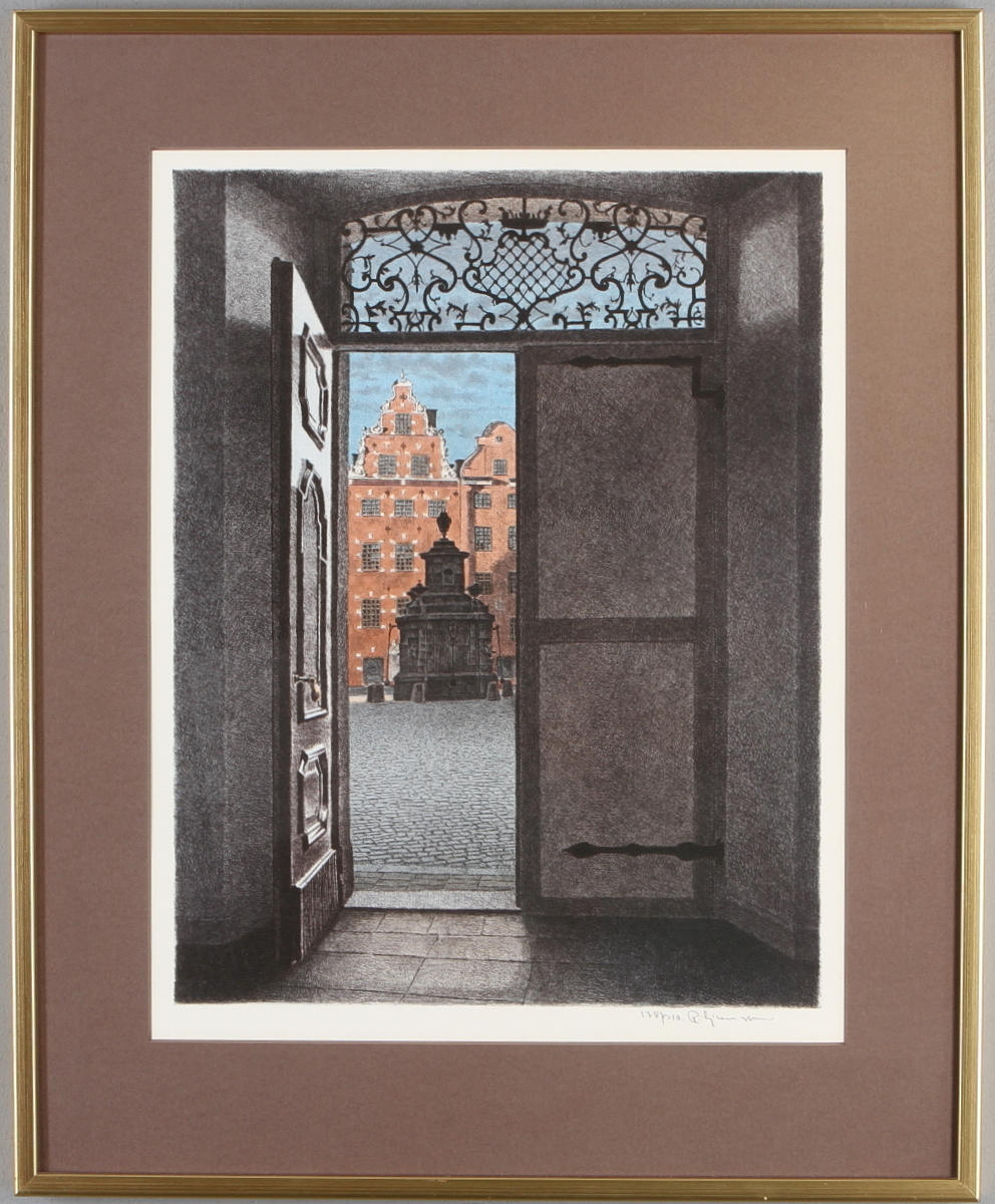 REINHOLD LJUNGGREN. Stortorget, Gamla Stan, color lithograph, signed and numbered 178/310.