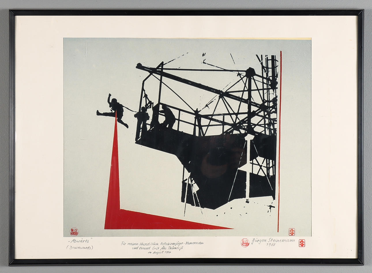 JÜRGEN STEINEMANN lithograph, Parachute training.