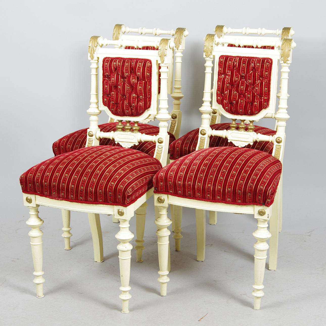 STOLAR, 4 stycken, vitmålade med bronseringar, sent 1800-tal.