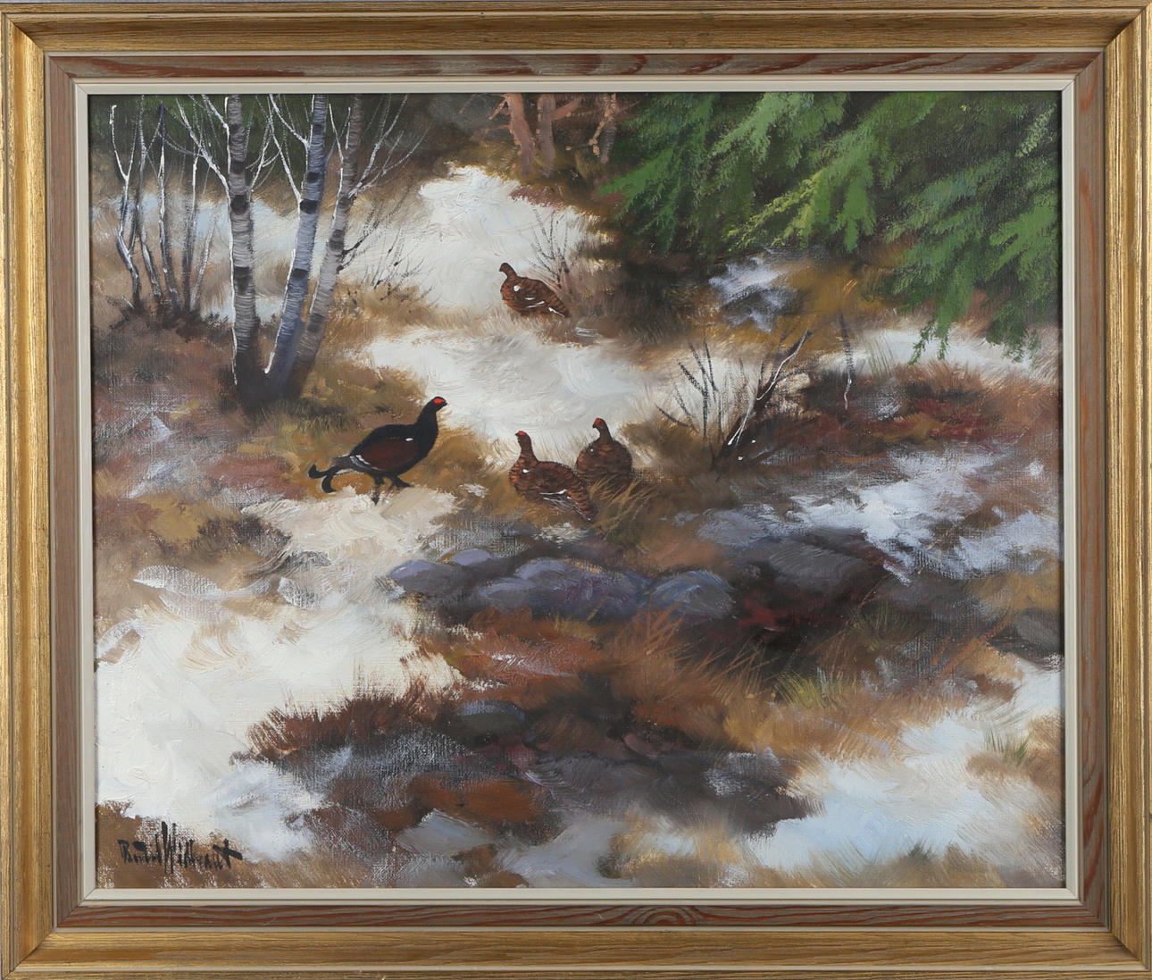 BERTIL WIDBRANDT. orrar i vårlandskap, olja på duk, signerad Bertil Widbrandt.