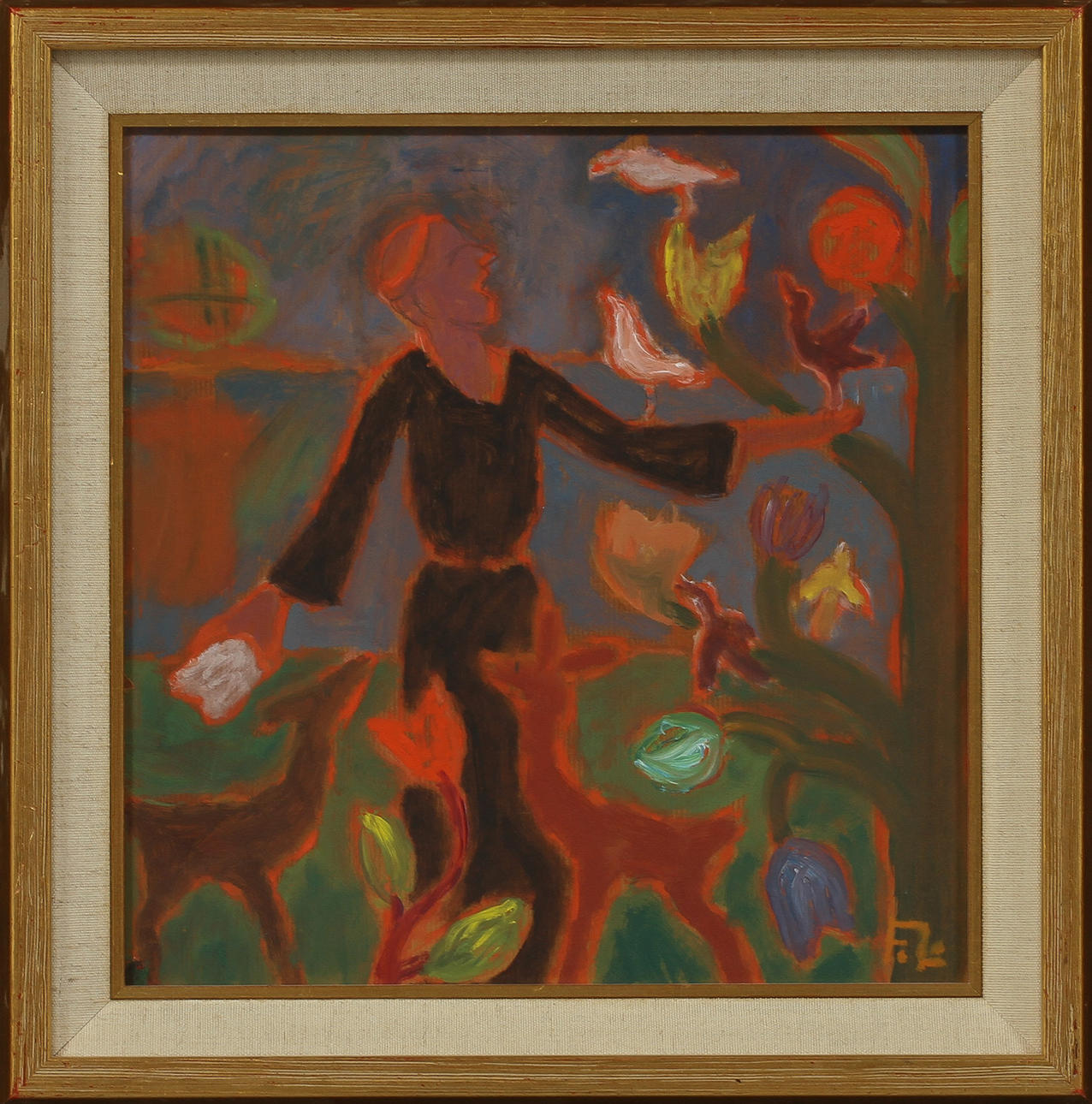 FRANS LARSSON. Figurscen, olja på pannå, signerad.