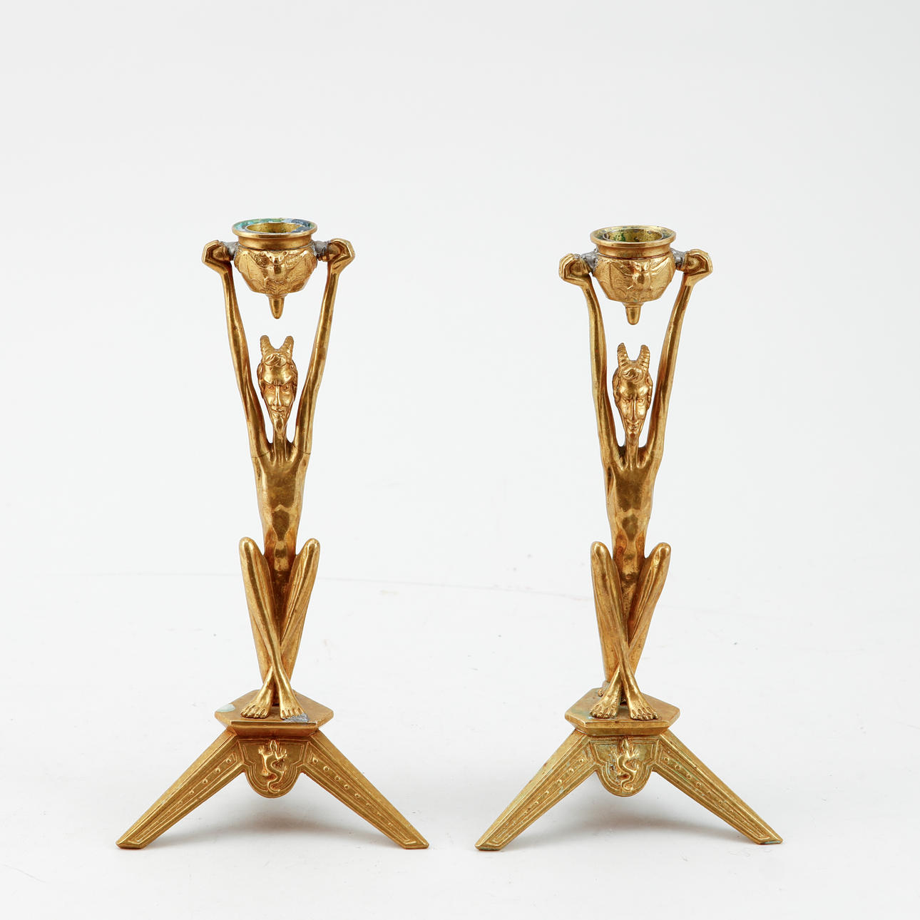 LJUSSTAKAR, 1 par, mässing, 1900-tal.