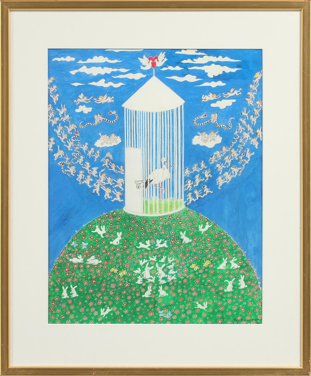 PER BERGMAN. Komposition med figurer och djur, blandteknik, signerad.